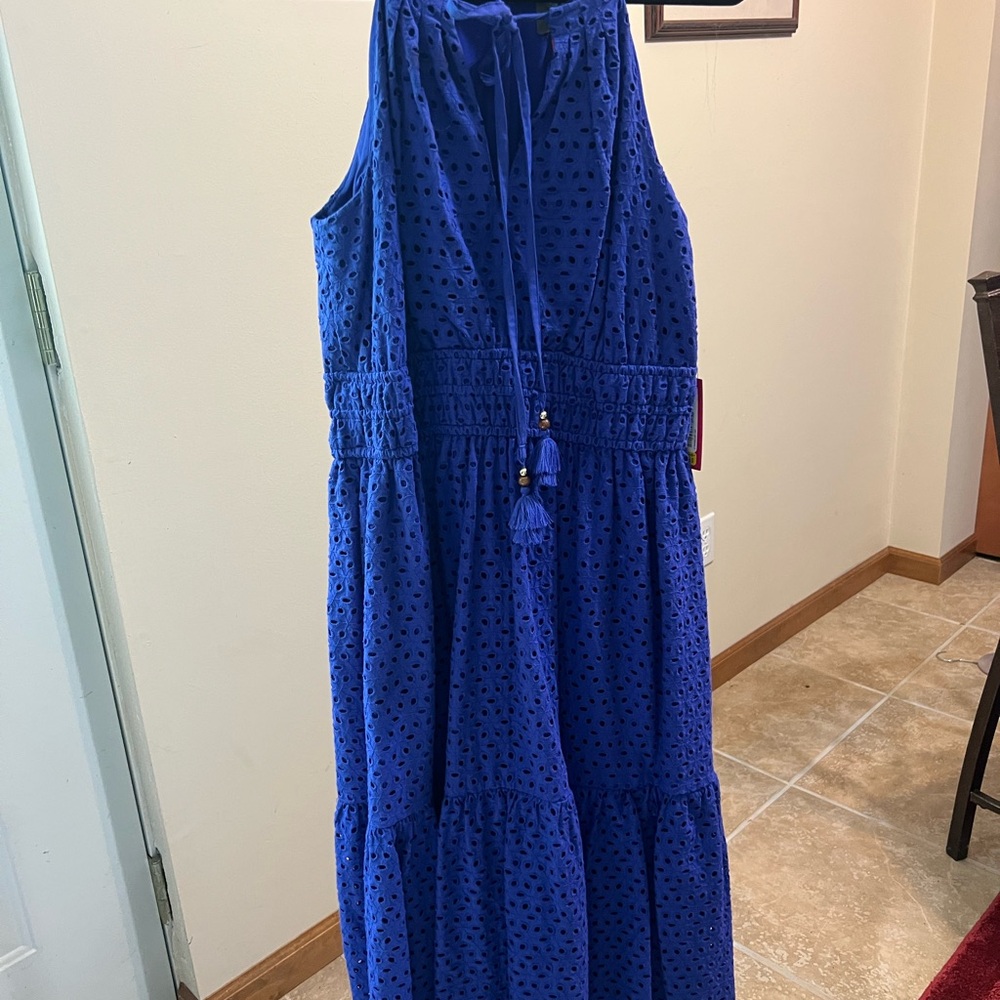 Vince Camuto Royal Blue Eyelet Tiered Maxi Dress